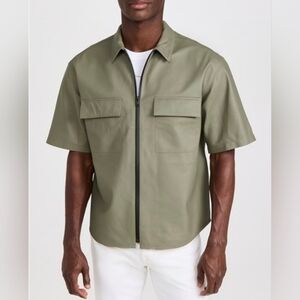 Frame Denim Short-Sleeve Zip Shirt Jacket in Sage Green
